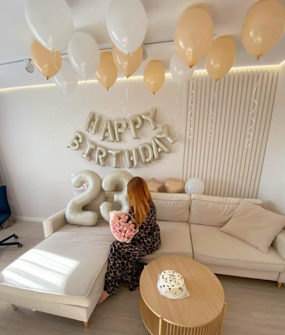40 Inch Cream White Mylar Foil Number 6 Birthday Balloon, Digital Balloons for 6 16 Boy Girl Party Decorations Supplies, Big Helium Balloon Numbers for 26 36 46 60 Men Women Anniversary