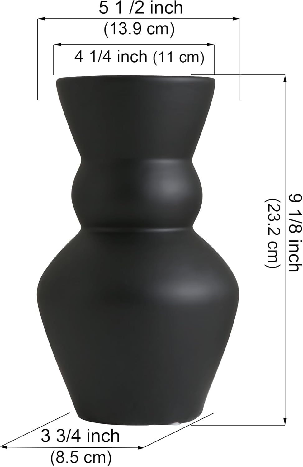 Black Ceramic Vase, Modern Matte Pampas Grass Vases, Boho Big Mouth Vase Home Decor for Centerpiece Wedding Party Living Room Office Bedroom, Housewarming Gift