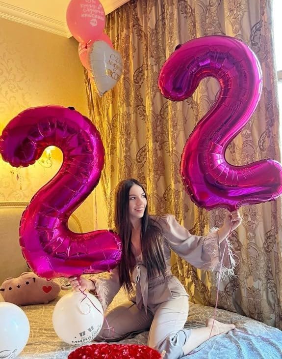 40 Inch Big Hot Pink Number 2 Balloon Birthday Decoration, Number 2 Helium Balloon 12 20 22 23 24 26 28 32 42 Celebration, Boy Girl Baby Anniversary Party Graduations Supplies Decorations