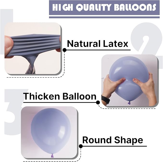 PartyWoo Dusty Blue Balloons 140pcs Boho Dusty Purple Muted Lavender Color | 18 - Image 9