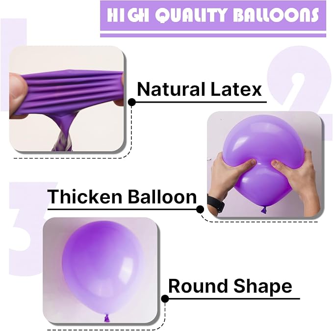 PartyWoo Purple Balloons 100pcs Latex Helium Balloons 12 Inch | Birthday Baby - Image 7