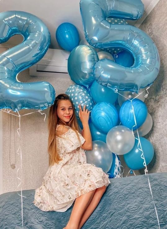 Pearl Blue Number 7 Birthday Balloon 40 Inch, Digital Balloons for 7 17 27 70 77 Party Celebration Decorations Supplies, Mylar Foil Numbers Balloon for Seven Wedding Anniversary