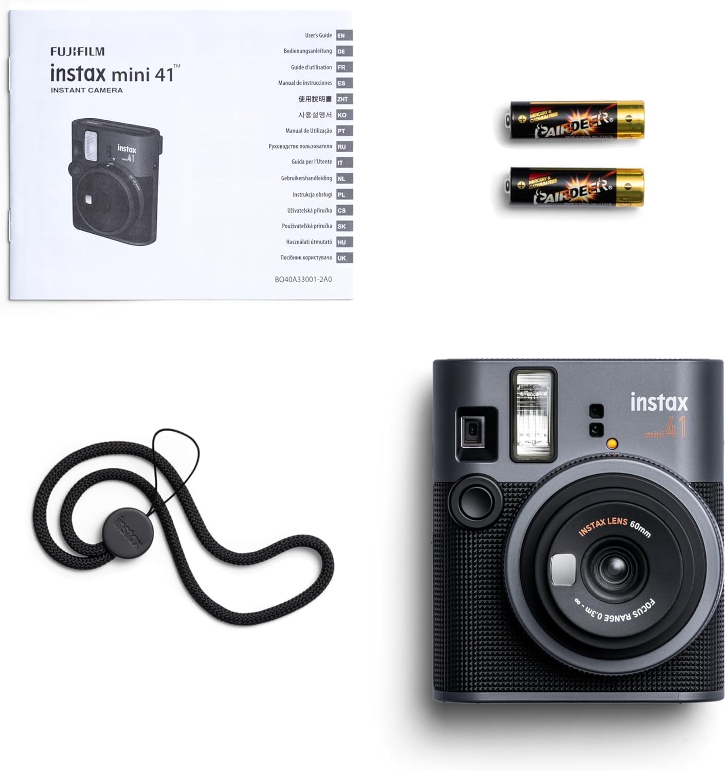 Fujifilm Instax Mini 41 Instant Camera Vintage Black. + Fujifilm Value Pack (40 Sheets) + Shutter Accessories Bundle, Includes Vintage Style Compatible Carrying Case, Black Photo Album 64 Pockets