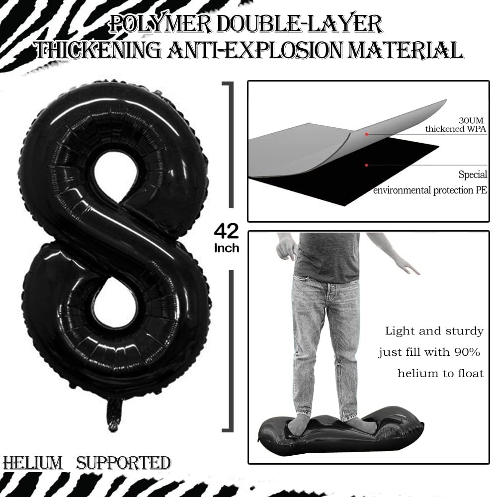 GOER Number 28 Balloons for 28th Birthday Party Decorations,42 Inch Jumbo Foil Helium 82 Balloons for 82nd Birthday Party Decoration (Black)
