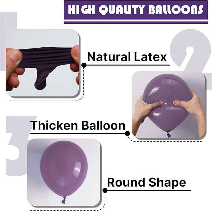 PartyWoo Dusty Purple Balloons 50pcs Lavender Lilac Dark Royal Purple Boho | 12 - Image 7