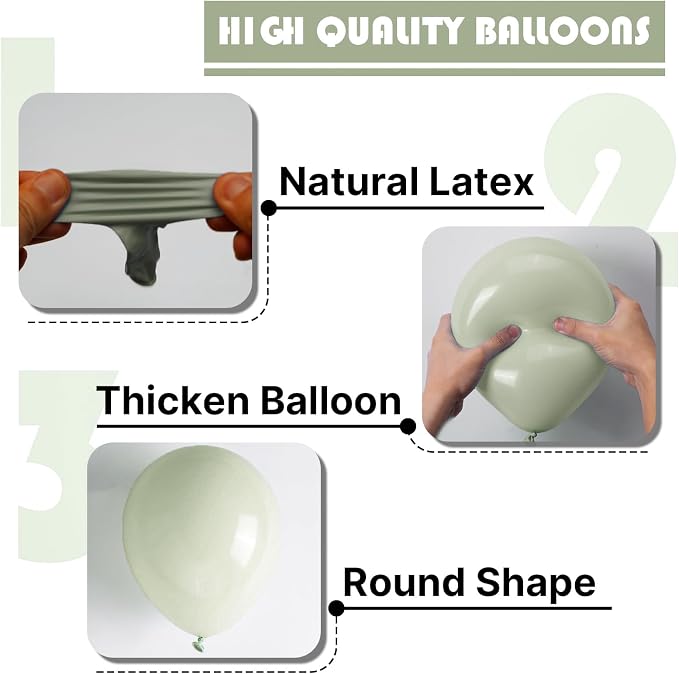 PartyWoo Sage Green Balloons 100pcs Boho Dusty Olive Green Color | Balloons - Image 8