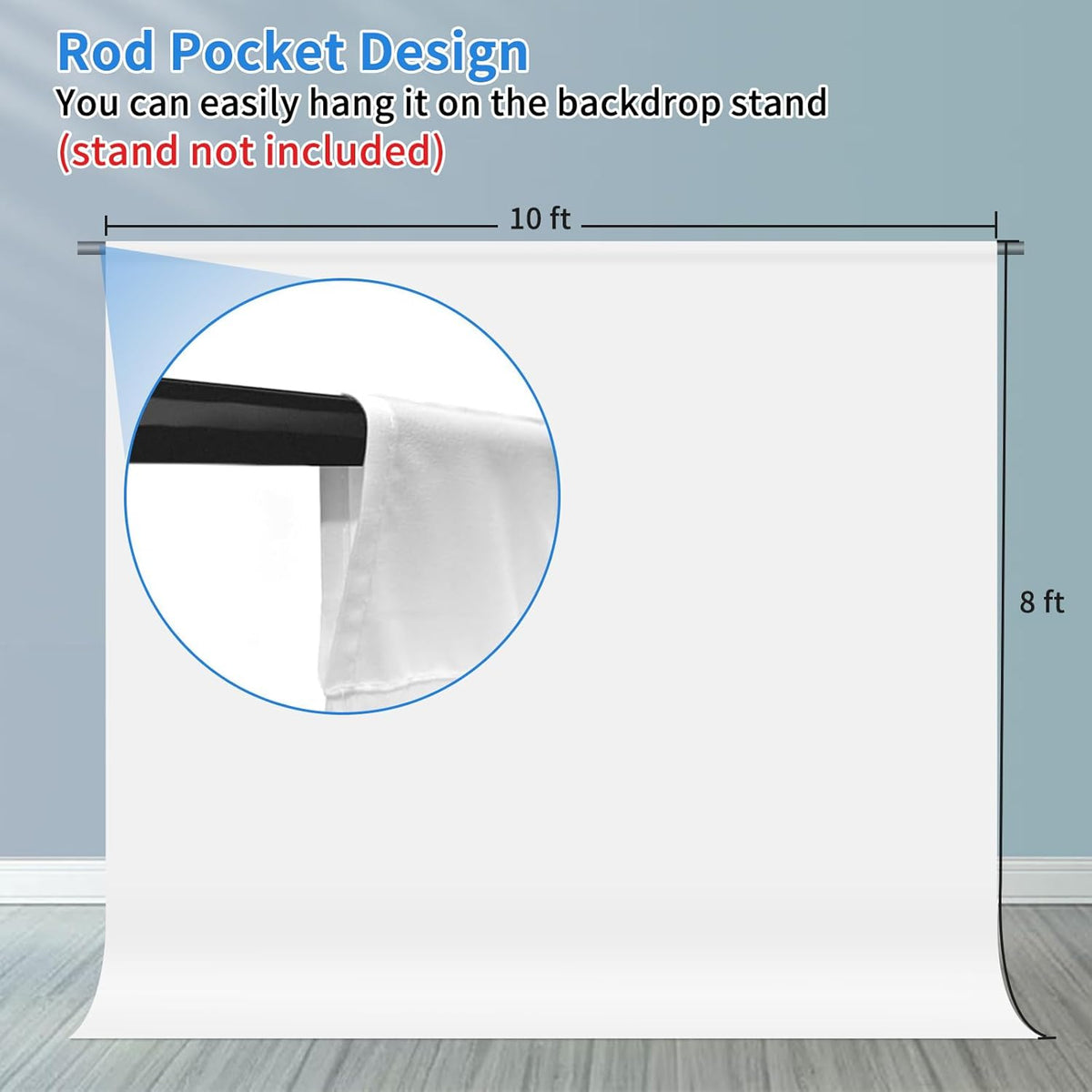 HEMMOTOP White Photography Backdrop, 10x8 ft White Photo Backdrops Background Curtain for Photoshoot, Video Recording, Photographic Studio, Picture, Party, Photos, Product (Backdrop only)