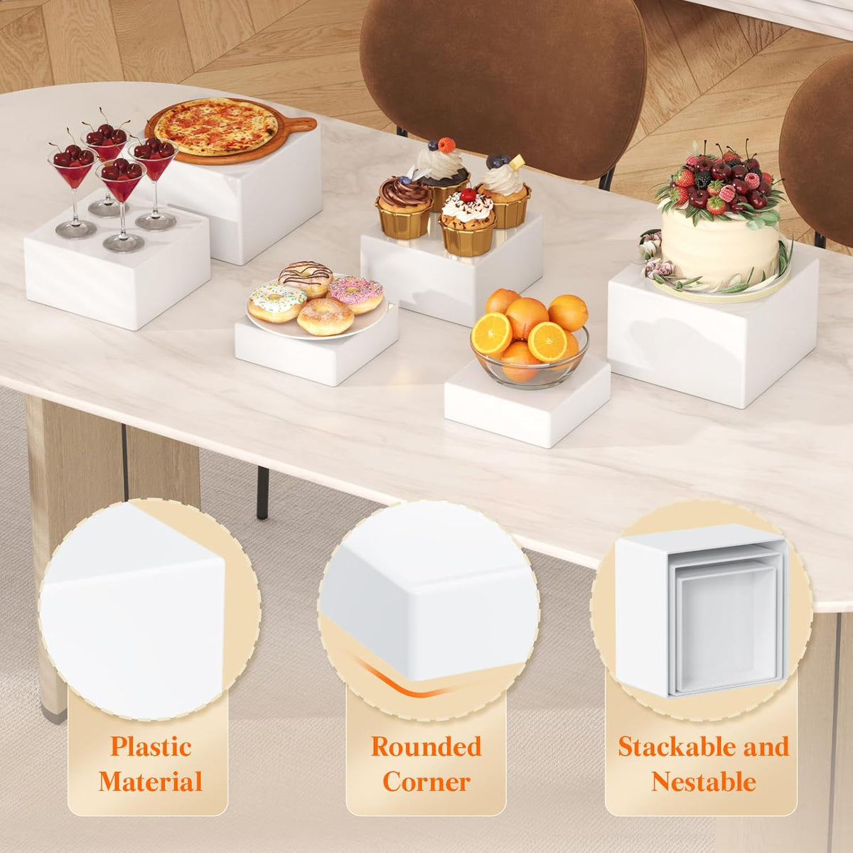 Lifewit Buffet Risers and Stands Up to 7.8", Food Risers for Buffet Table, Catering Dessert Cake Stand for Party, Collectibles Jewelry Display Stand, White Cube Boxes Nesting Risers, 12 PCS