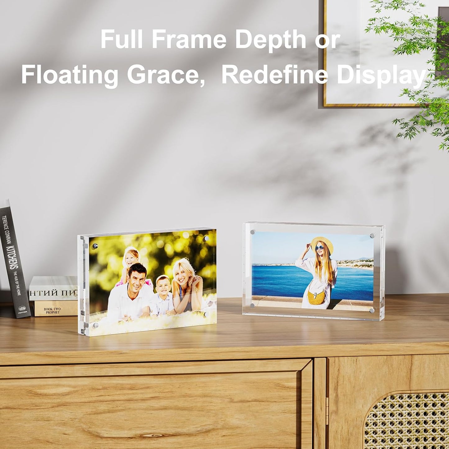 2 Pack 8x10 Acrylic Picture Frames - 20% Thicker Double Sided Magnetic Frame with UV Protection - Freestanding Clear Frameless Display for Tabletops - Modern Photo Frame Set for Home & Office Decor