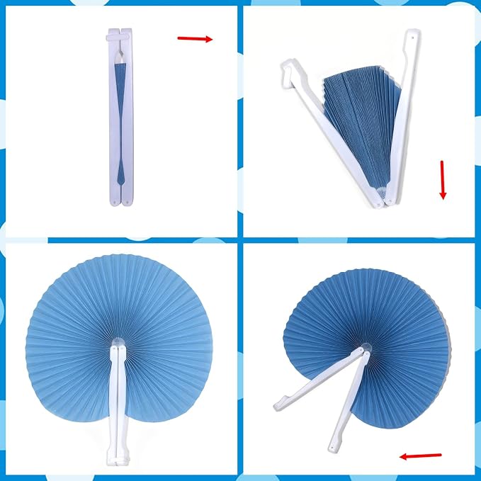 20 Pieces Blue Round Paper Fans | Foldable Handheld Fans - Image 6