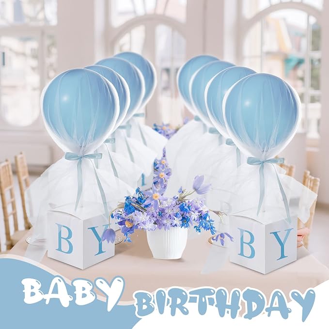 Wettarn 4 Set Blue Boy Baby Shower Table Centerpiece Decor 24'' Tulle Tutu - Image 6