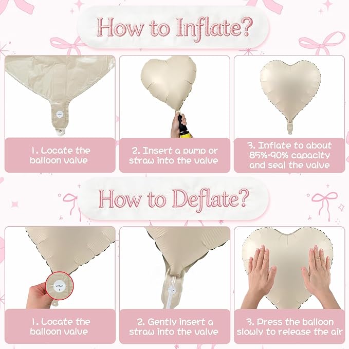 Pink White Heart Balloons with Ribbon Bow, 18In Pastel Nude Light Rosa Helium - Image 7