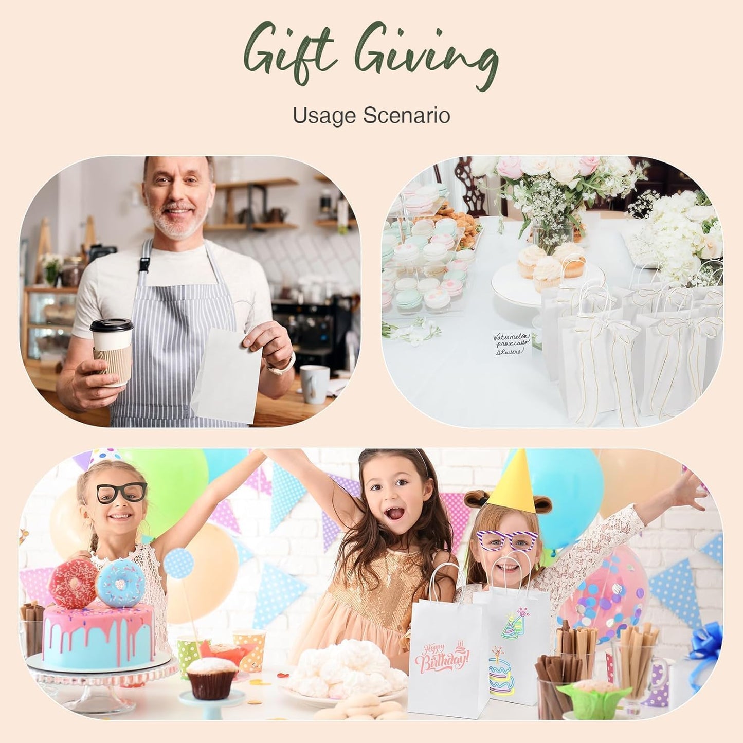 GSSUSA Paper Gift Bags 5.25x3.75x8 Inch 20000 Pack, Valentine's Day Gift Wrap Bags with Handles, White Kraft Paper Bag for Small Business, Heavy Duty Bulk, for Birthday Party Favors, Shopping, Retail