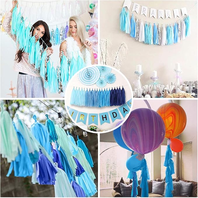 Blue Tissue Paper Tassel DIY Hanging Paper Decorations Party Garland - Image 7