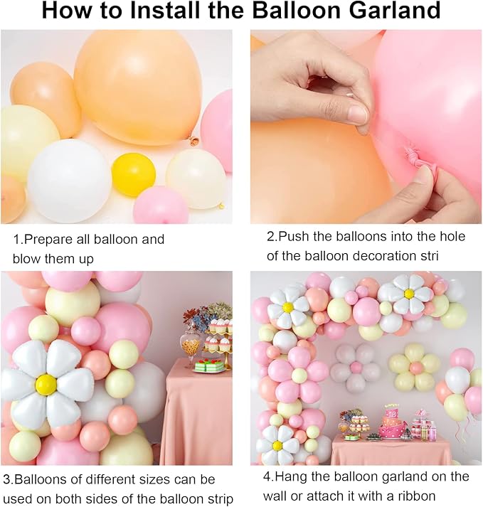 Daisy Balloon Garland Arch Kit, Retro Hippie Boho Pink White Yellow Balloons - Image 7