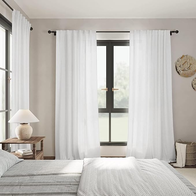 White Linen Curtains 104 Inches Long - Image 7