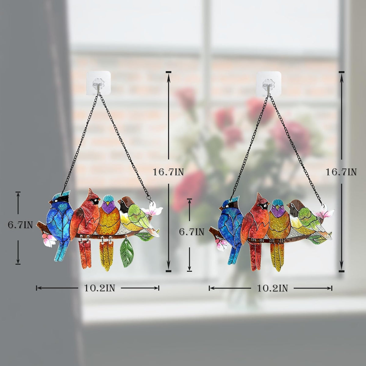 2 Pack Stained Glass Window Hanging - Hummingbird Decorations Suncatcher Hand-Painted Double Sided Birds on A Branch Sun Catcher for Window Home Decor Gifts for Mom,Bird Lovers