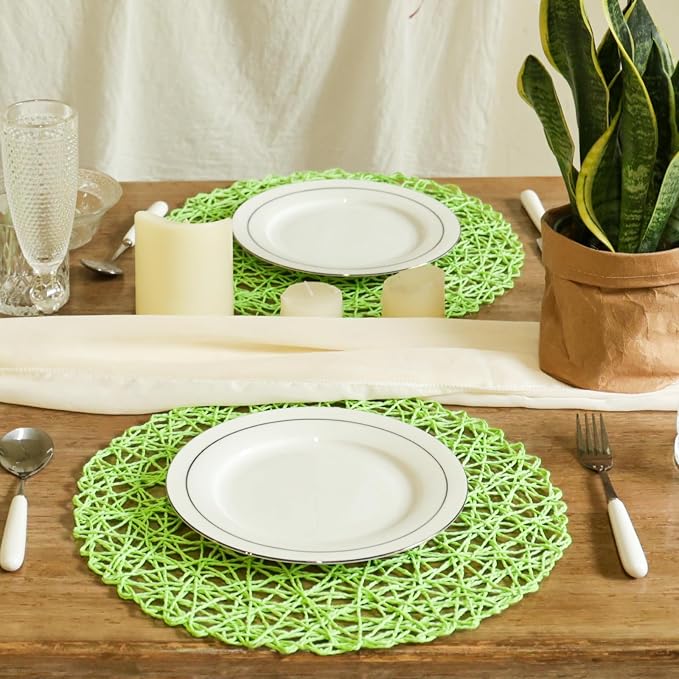 AHHFSMEI Paper Braided Round Placemats Set of 12 Natural Non-Slip Heat - Image 7