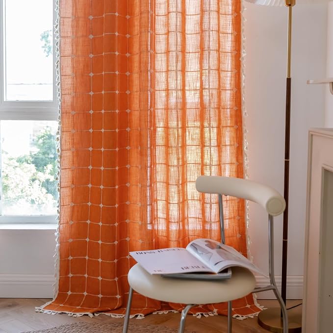 Sutuo Home Boho Curtains for Bedroom, Light Filtering Linen Plaids Farmhouse - Image 8
