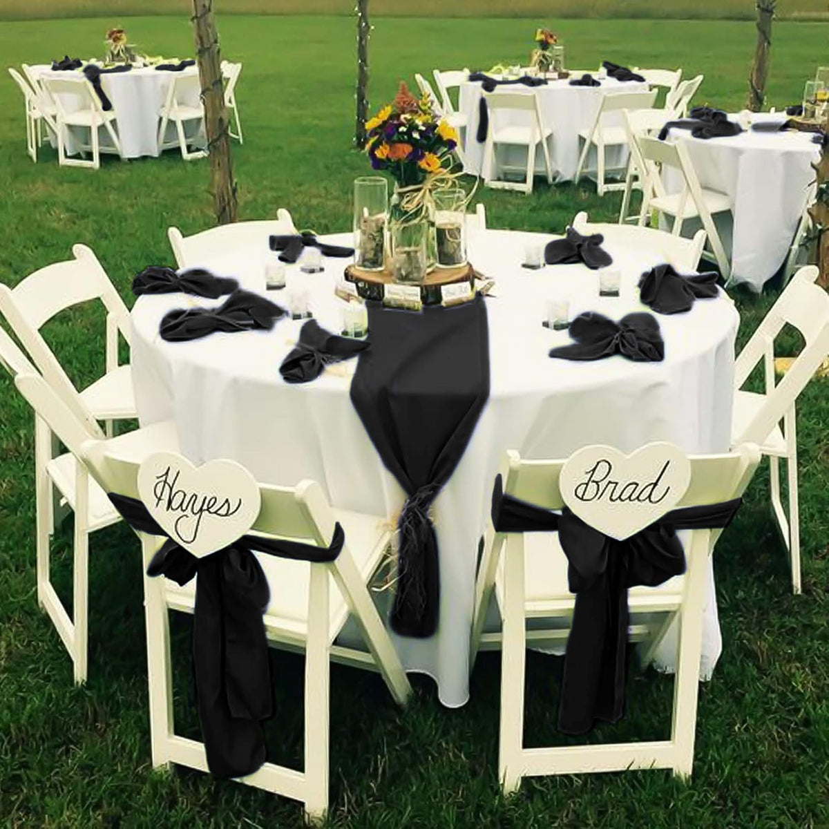 fani 120 PCS Black Satin Chair Sashes Bows Universal Chair Cover for Wedding Reception Restaurant Event Decoration Banquet,Party,Hotel Event Decorations (7 x 108 inch)