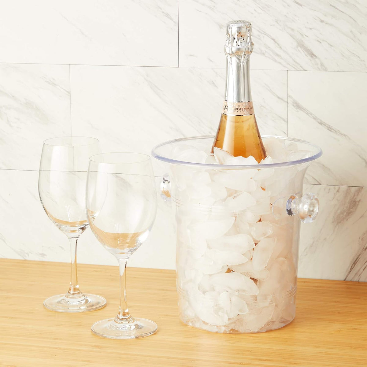 True Clear Acrylic Ice Bucket with Handles, 3-Liter Capacity, Durable Wine and Champagne Bucket, Perfect Ice Buckets for Parties, BBQs, Weddings, Picnics, Holidays, Outdoors, 8.75" x 8.25", Set of 1