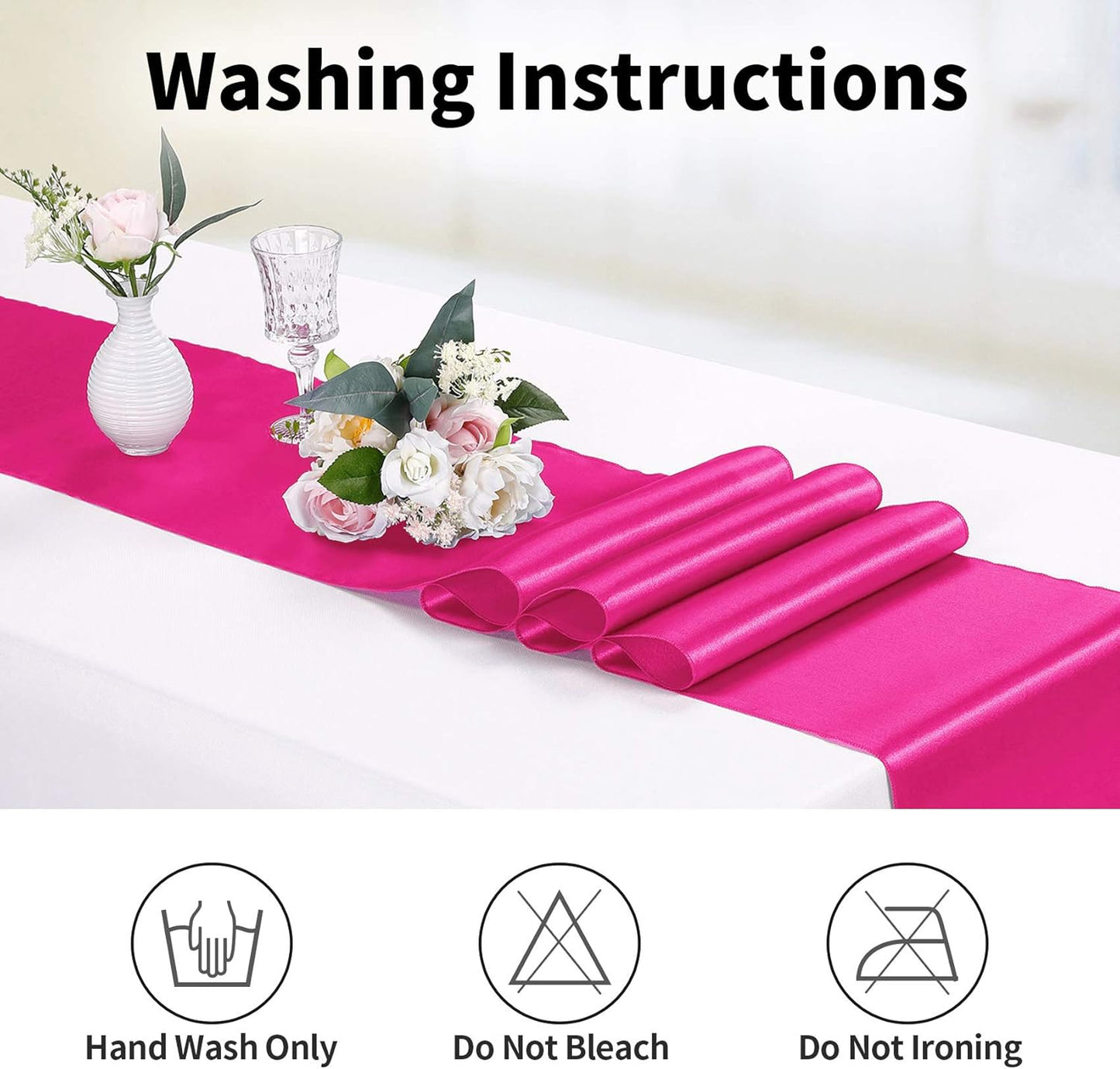 5-Pack Satin Table Runner Fuchsia 12 x 108 inches Long, Table Runners for Wedding, Birthday Parties, Banquets Decorations(5 Pack, 12x108 Inch, Fuchsia)