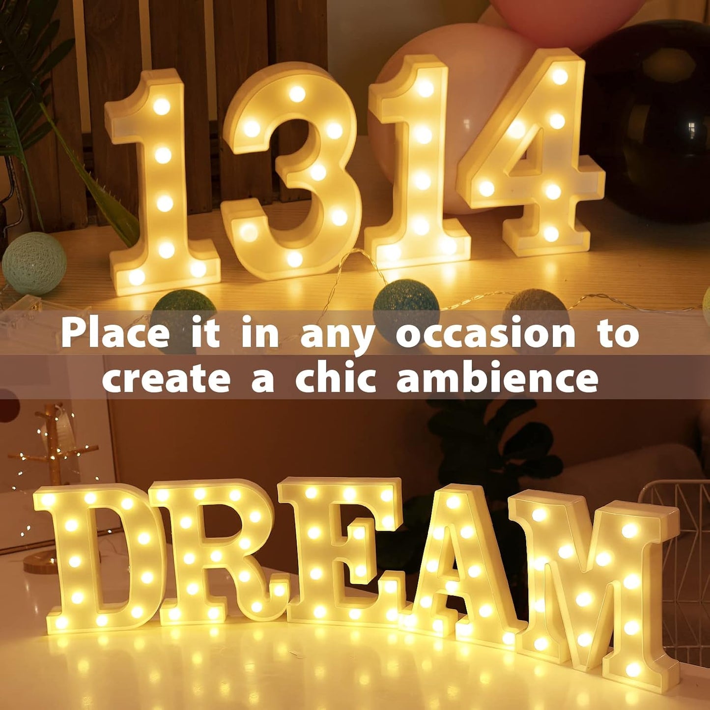 HXWEIYE Marquee Light Up Numbers-4, Led Large Numbers Letters Sign 26 Alphabet and 10 Number for Party Décor, Light Up Letters Battery Powered Warm White Christmas Decoration Numbers Light