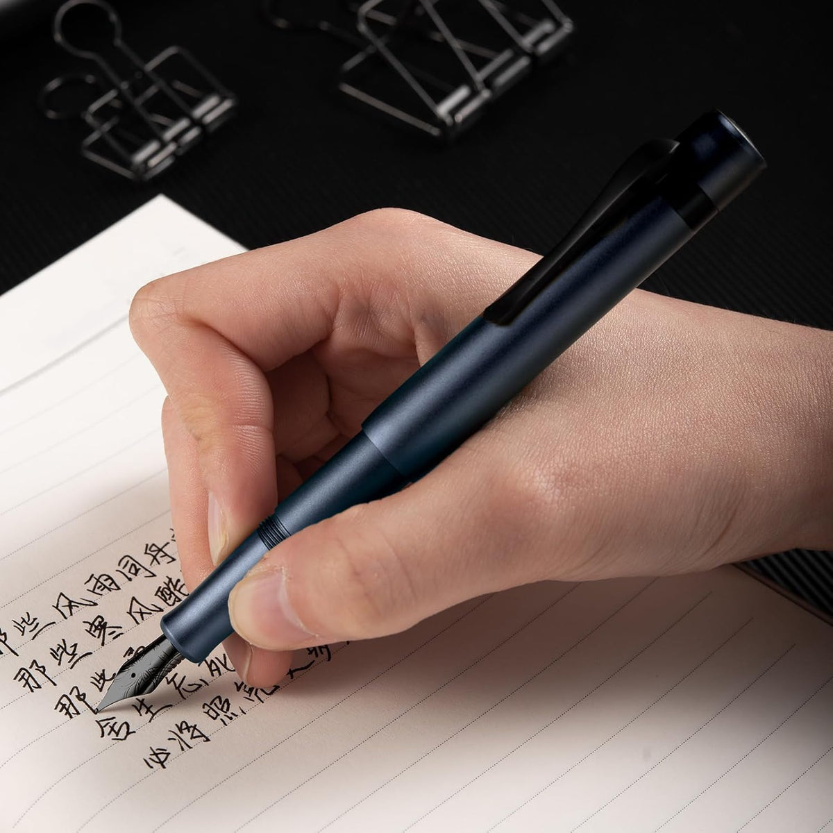 Hongdian M2 Black Forest Mini Fountain Pen, Medium Soft Nib & Sleek Shape Aluminium Short Pocket Travel Pen (Midnight Blue)