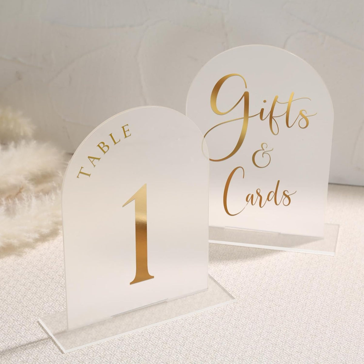 UNIQOOO 10 Pack Acrylic 5x7 Frosted Arch Table Sign for Wedding with Holders, 1/8 in Thick, DIY Blank Arch Sign Sheet Perfect for Decoration, Party,Anniversary, Event, Stand Included