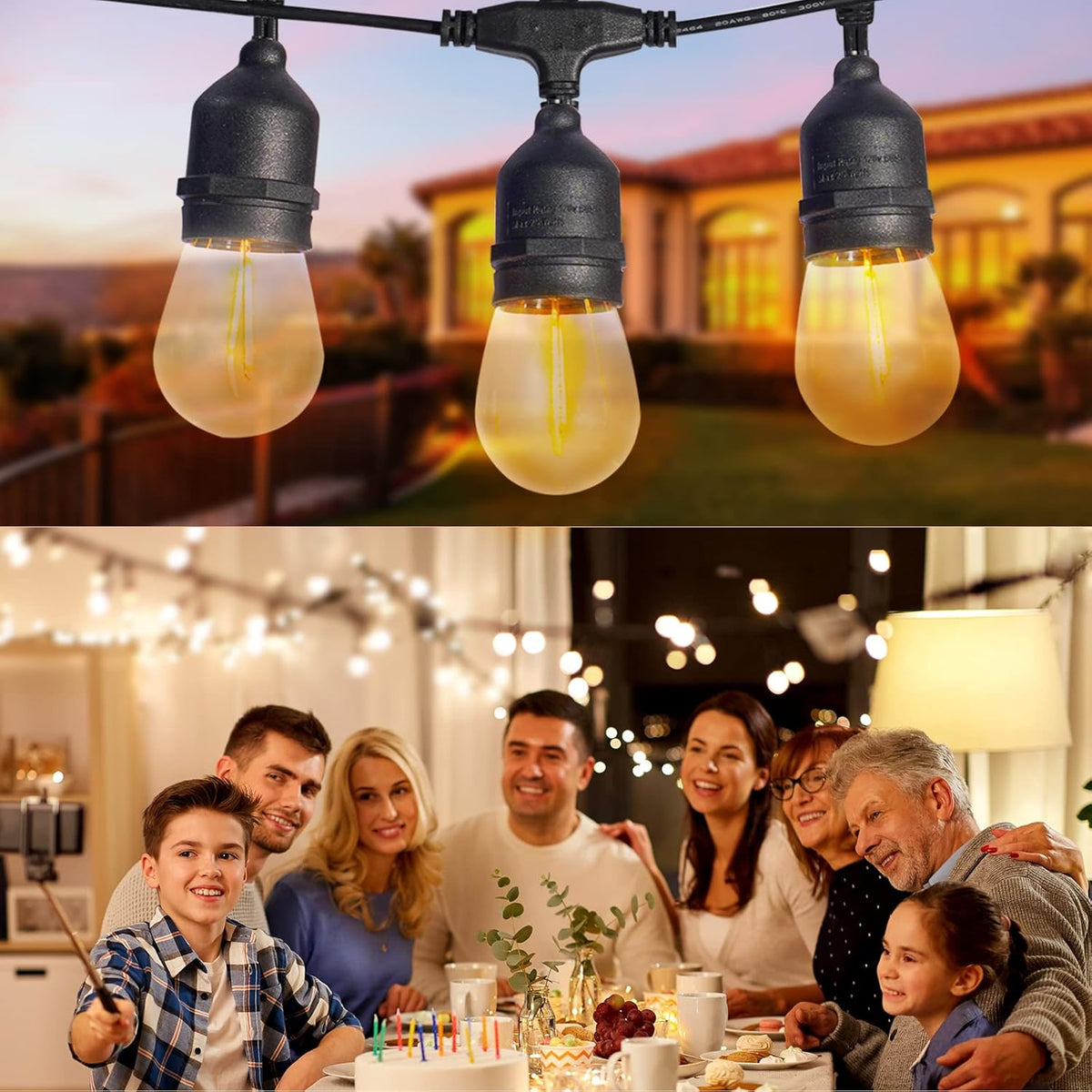 50FT Solar String Lights Outdoor with Remote, 15 Shatterproof Edison LED Bulbs, Dimmable Waterproof Color Changing Patio Lights for Garden, Backyard, Camping