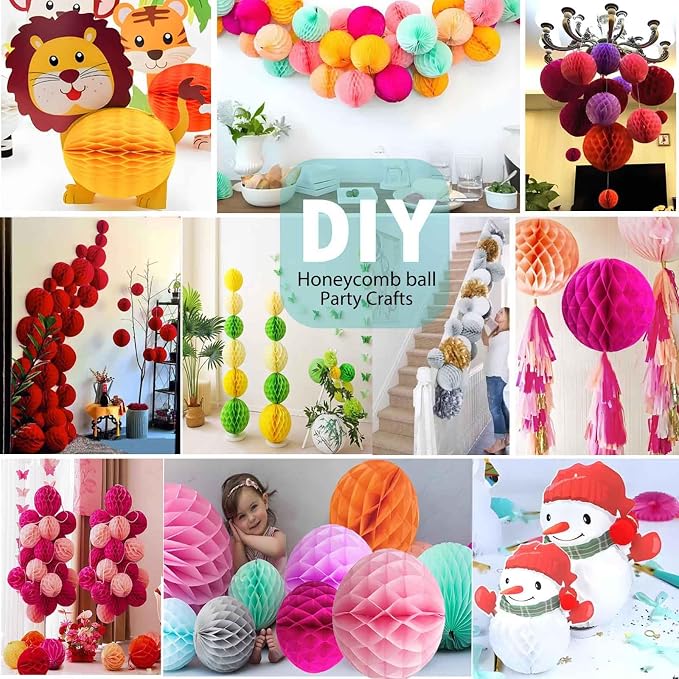 Blue Paper Honeycomb Balls, 6 and 10 inch Hanging Tissue Pompoms, 12 Pack Party - Image 7