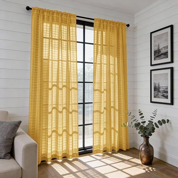 SpaceDresser Check Sheer Curtains 63 Inches Long - Image 6