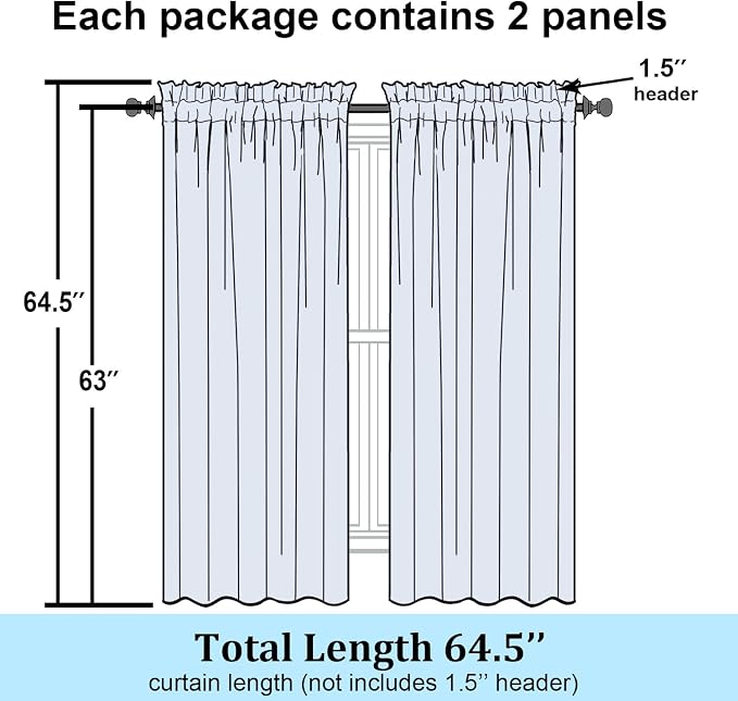 Simplebrand Chocolate Semi Sheer Curtains 63 Inch Length 2 Panels, Light - Image 7