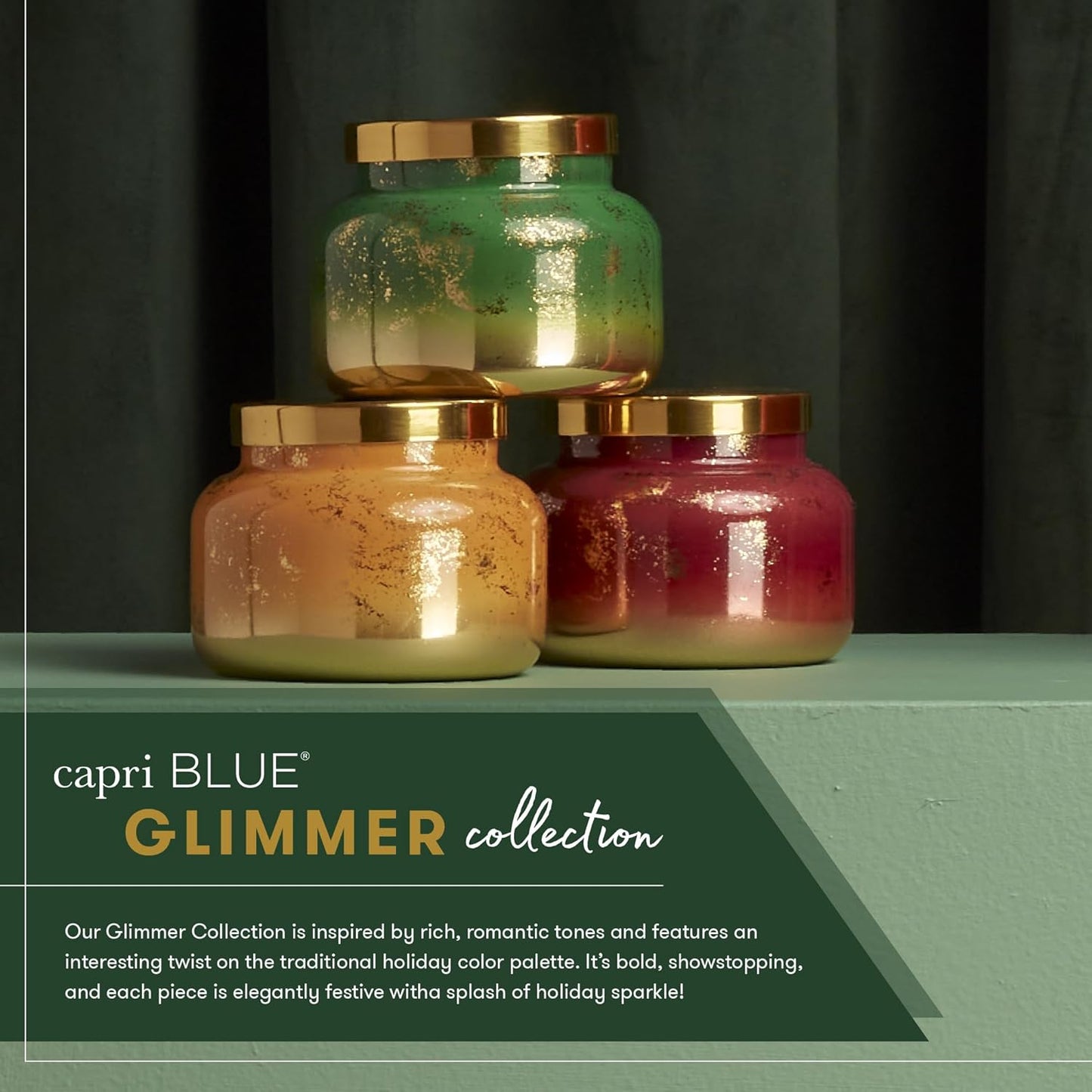 Capri Blue Volcano Scented Candle for Home - Glimmer Inverted Jar Candles - Soy Candles - Holiday Candles with White & Gold Ombre Glass Candle Holder (10 oz)