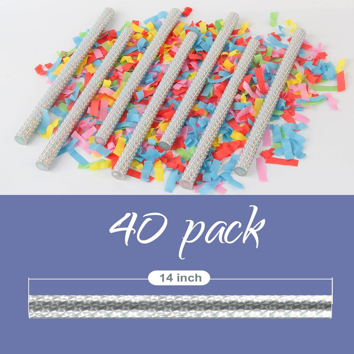 BATTIFE 40Pack Confetti Wands, Colorful Confetti Shoot Poppers, Tissue Paper Flick Flutter Sticks for Wedding Celebrations, Birthday, Multi-Color, 14 inch