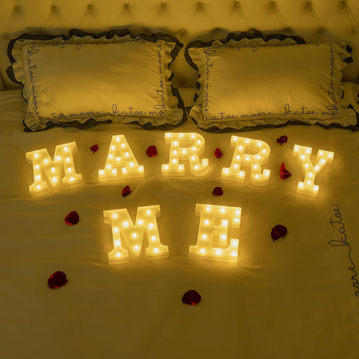 Foaky Rechargeable LED Letter Lights Sign Marquee Light Up Letters Sign for Night Light Wedding/Birthday Party Christmas Lamp Home Bar Decoration (V)