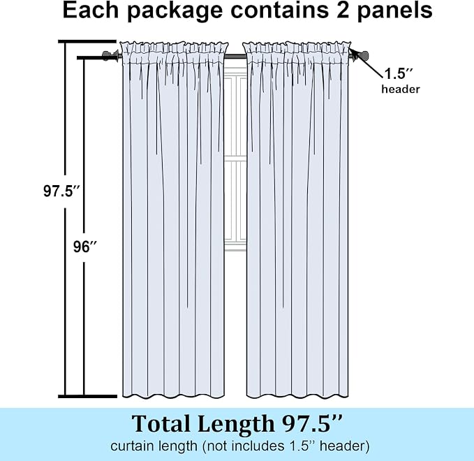 Simplebrand Semi Sheer White Curtains 96 Inches Long 2 Panels, Light Filtering - Image 7