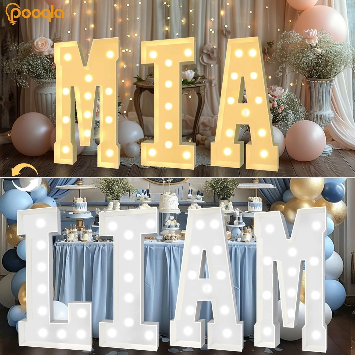 Pooqla 4 FT Marquee Light Up Letters, Cool White and Warm White Marquee Letter 4 Feet Tall, Giant LED Sign Big Mosaic Letter J for Balloons Birthday Party Anniversary Wedding Decorations
