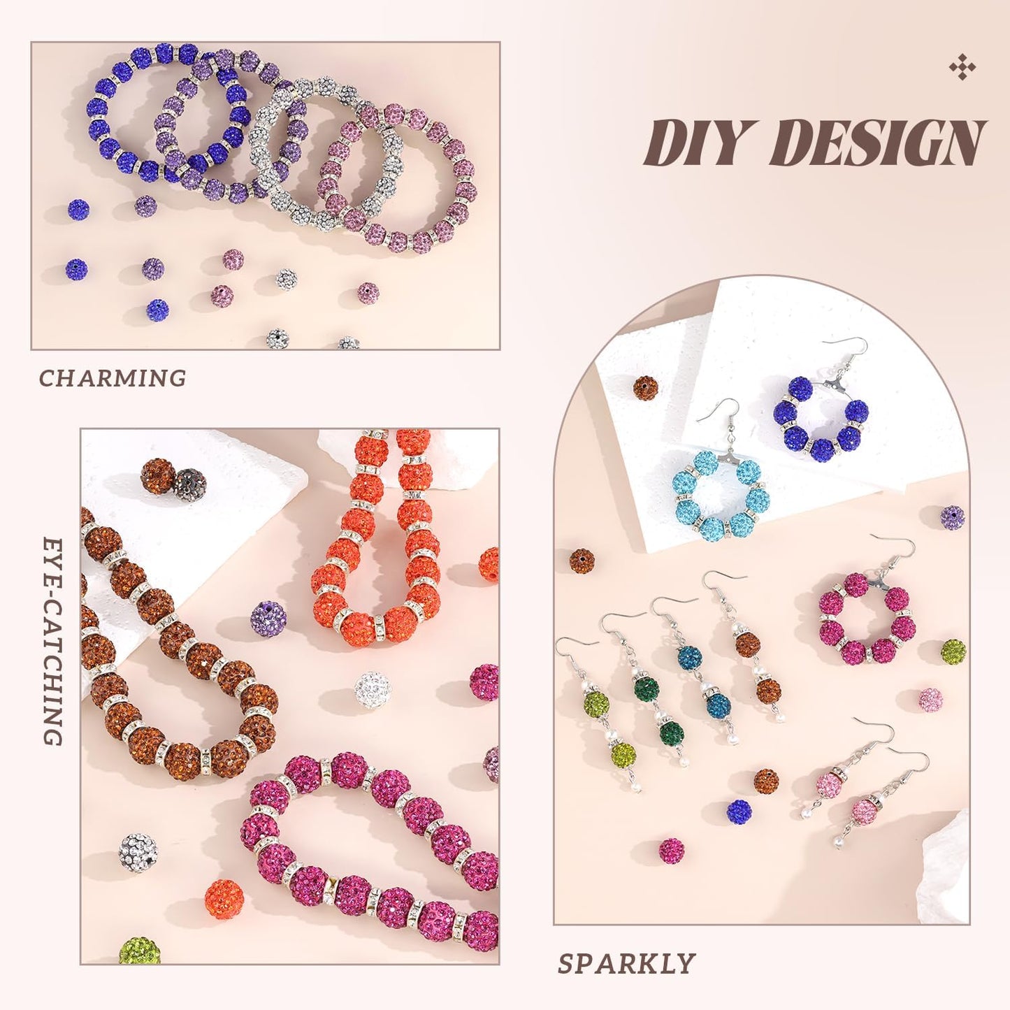 160pcs 10mm Rhinestone Beads for Jewelry Making, Light Yellow Shiny Round Disco Beads Bulk, Sparkle Crystal Clay Christmas for Bracelet Baseball Necklace Earring Crafting and DIY