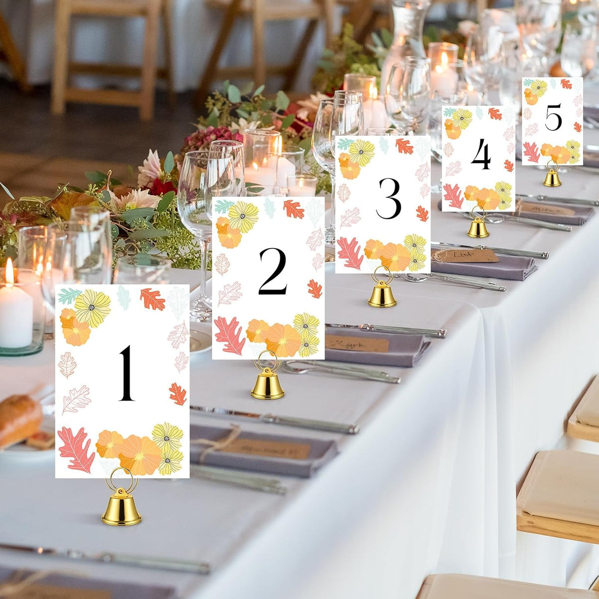 24 Pcs Table Number Holders Place Card Holders for Table 2 Inch Ring Clip Bell Number Holder Metal Picture Holder for Wedding Christmas Restaurant Home Photo Office Memo(Gold,Ring)