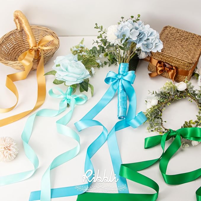Ribbli Turquoise Blue Double Faced Satin Ribbon, 1โ x Continuous 25 Yards - Image 4