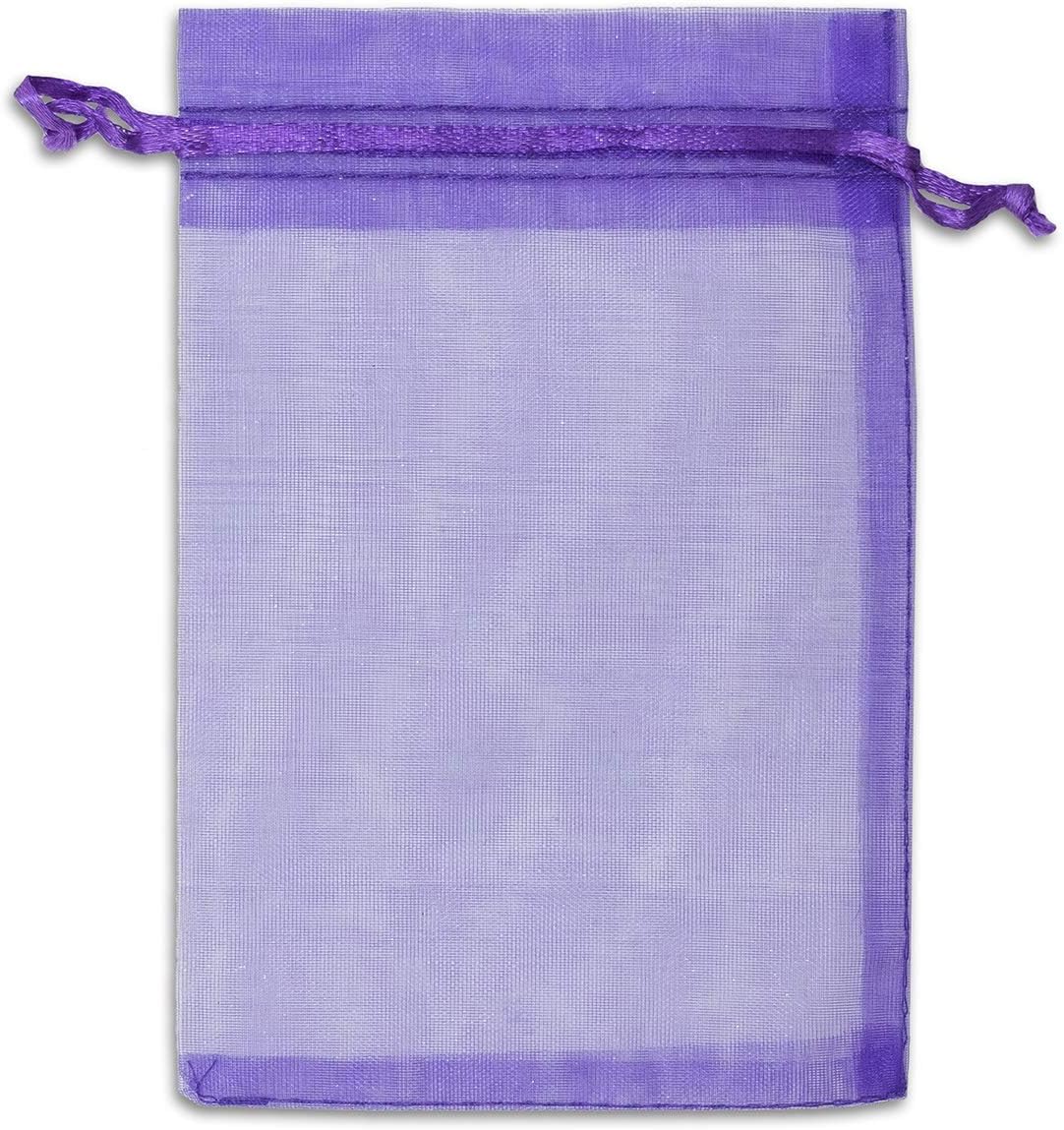 TheDisplayGuys 100-Pack 3x4 Purple Sheer Organza Gift Bags with Drawstring, Goodie Bags for Jewelry, Candy Bags, Treat Bags, Wedding Favors Small Mesh Bags