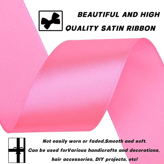 1-1/2 Inch 60 Yards Pink Solid Satin Ribbon - Image 3