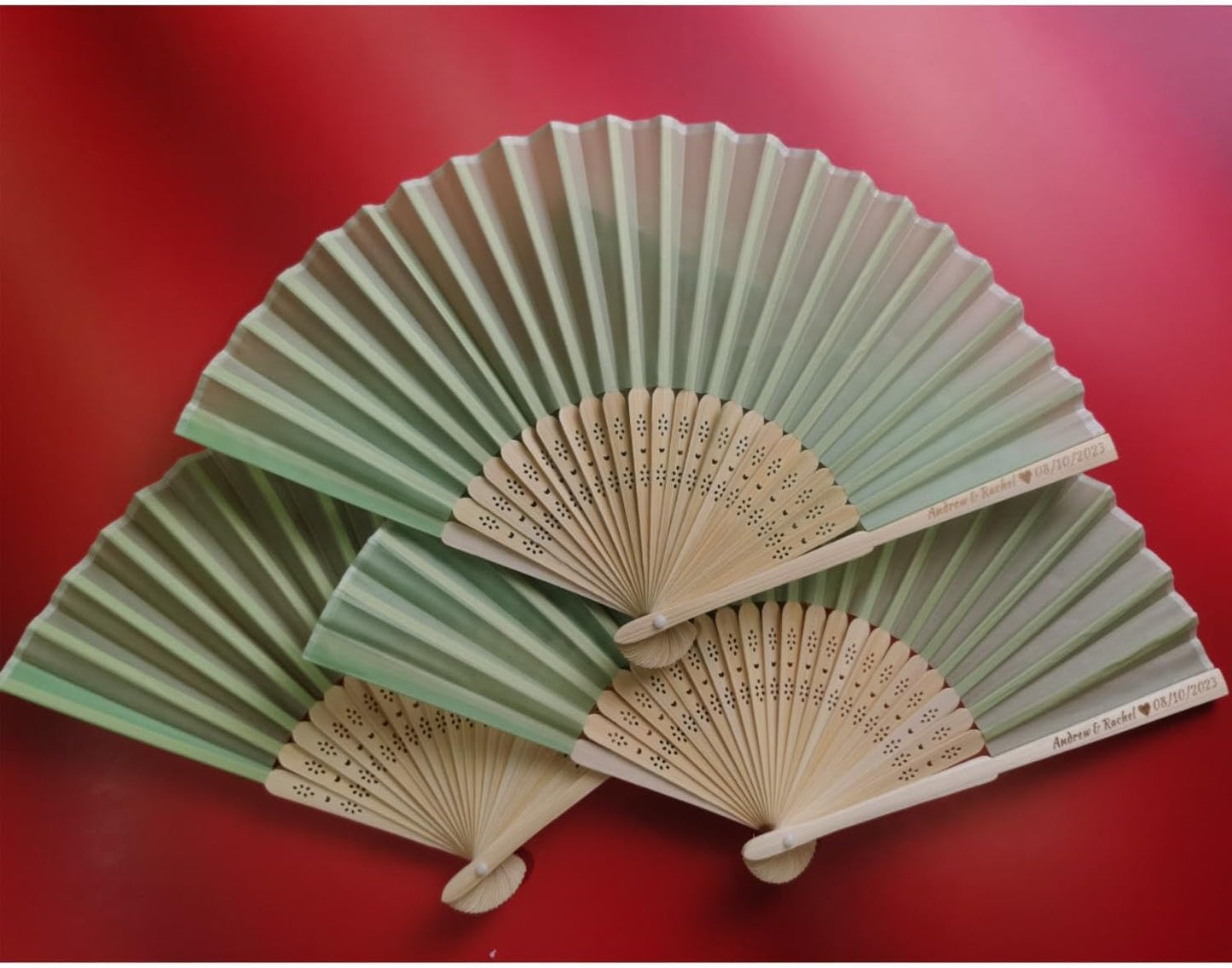 Personalized Wedding Fans Handheld Folding Fans (25Pcs) - Custom Engraved Green Silk Fans for Bridal Shower Favor/Baby Shower Favor, Birthdays Party Gifts/Gifts for Party Guests