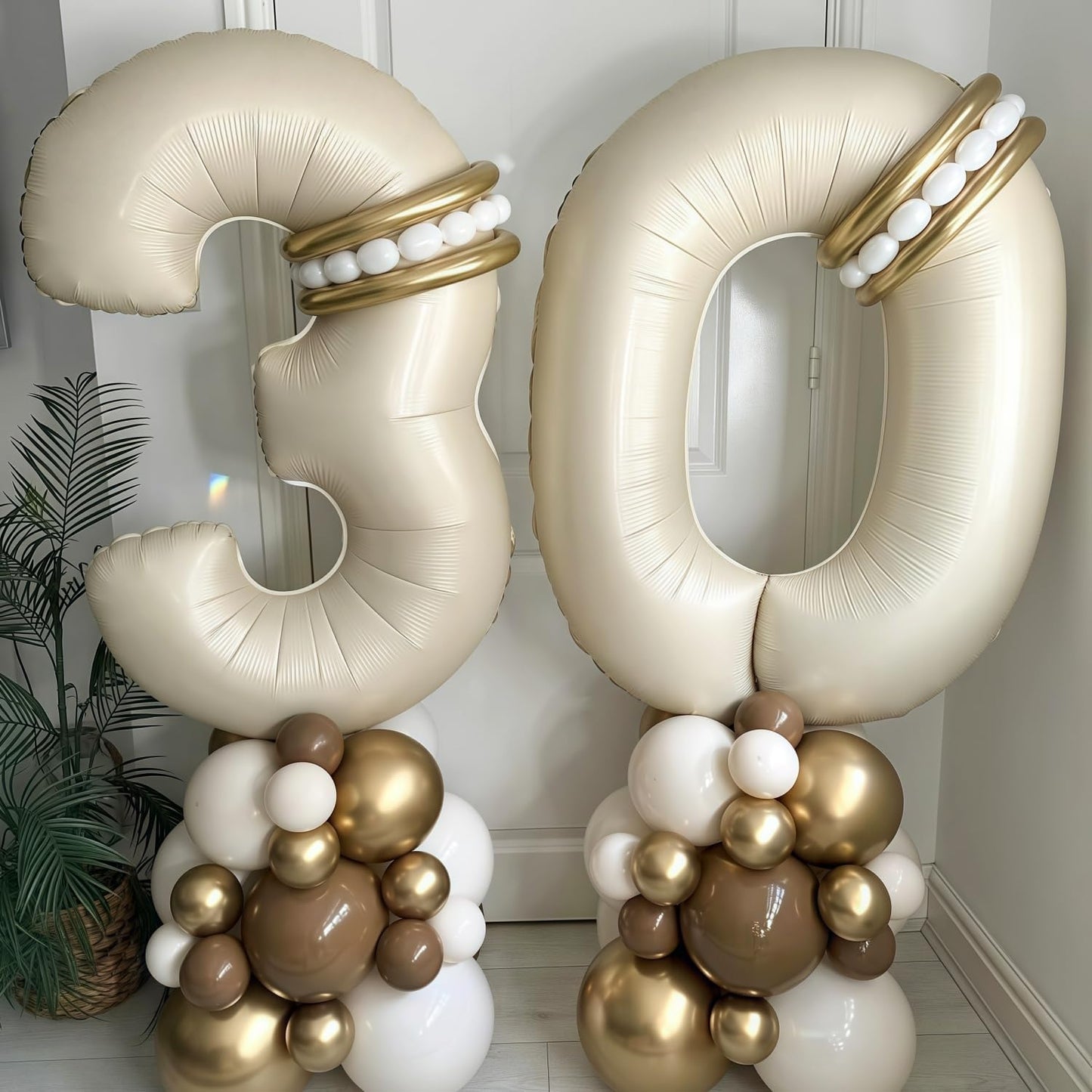 Cream 3 Balloon Number 40 Inch Cream White Number 3 Balloon Helium Mylar 3 Balloon for Birthday Party Decoration