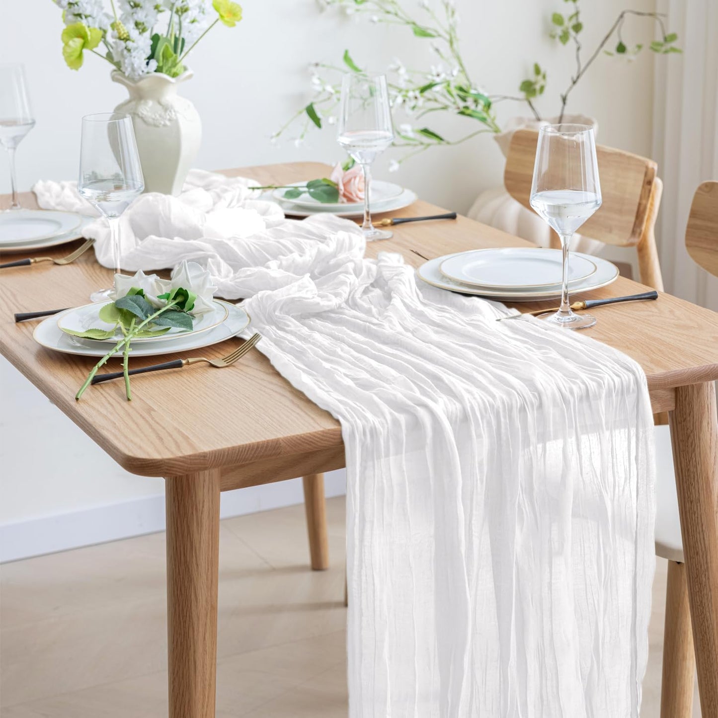 Asee'm 3pcs Cheesecloth Table Runner 120 Inches Long Ivory Boho Gauze Cheese Cloth Runner 10FT Rustic Sheer Table Runners for Christmas Wedding Party Baby Shower Spring Easter Decoration