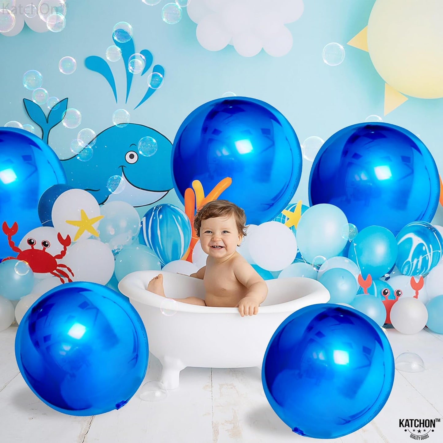 KatchOn, Large Blue Mylar Balloons - 22 Inch, Pack of 6 | Royal Blue Metallic Balloons for Party Decorations | Blue Foil Balloon For Gender Reveal, Baby Shower, Birthday Decorations