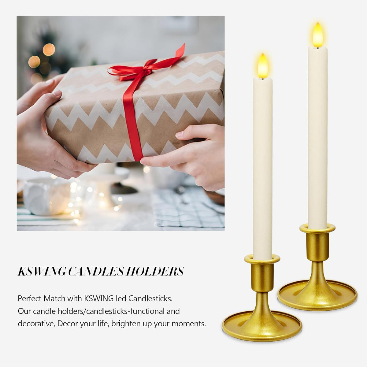 Candlestick Holders 6 PCS Short Metal Taper Candle Holders, KSWING Gold Candle Stick Holders Set, Perfect for Table Centerpiece Mantel Party Wedding Christmas Home Decor, Set of 6