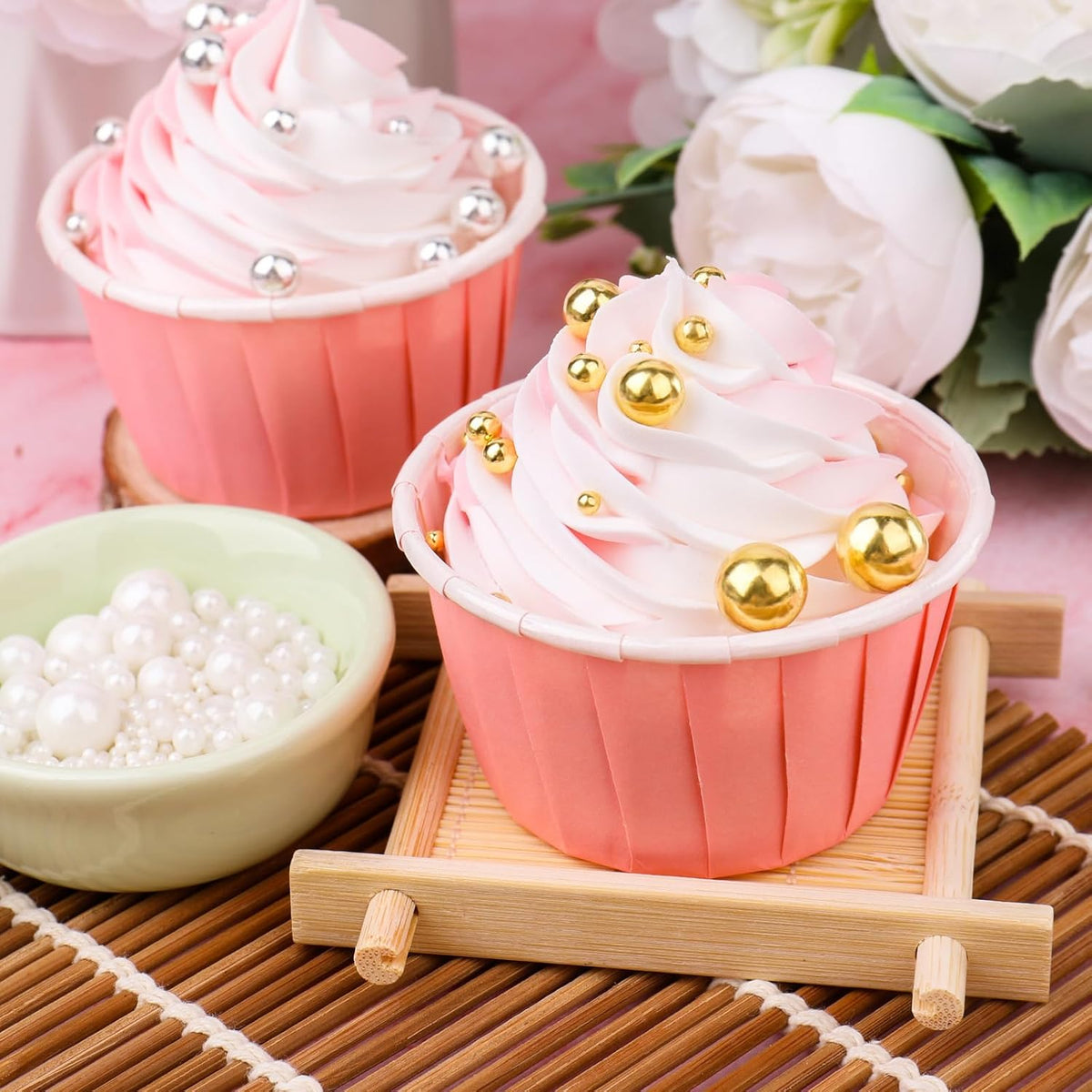 Orange Pearl Sprinkles for Cake Decorating, 11.3 Oz Edible Pearls Sugar 4 Sizes Gift Box Set for Baking Cookie Ice Cream Cupcake Toppings