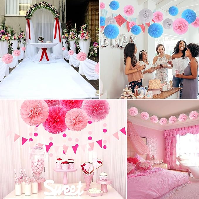 Qimoo 20pcs Rose Paper Pom Poms Decorations - Image 5